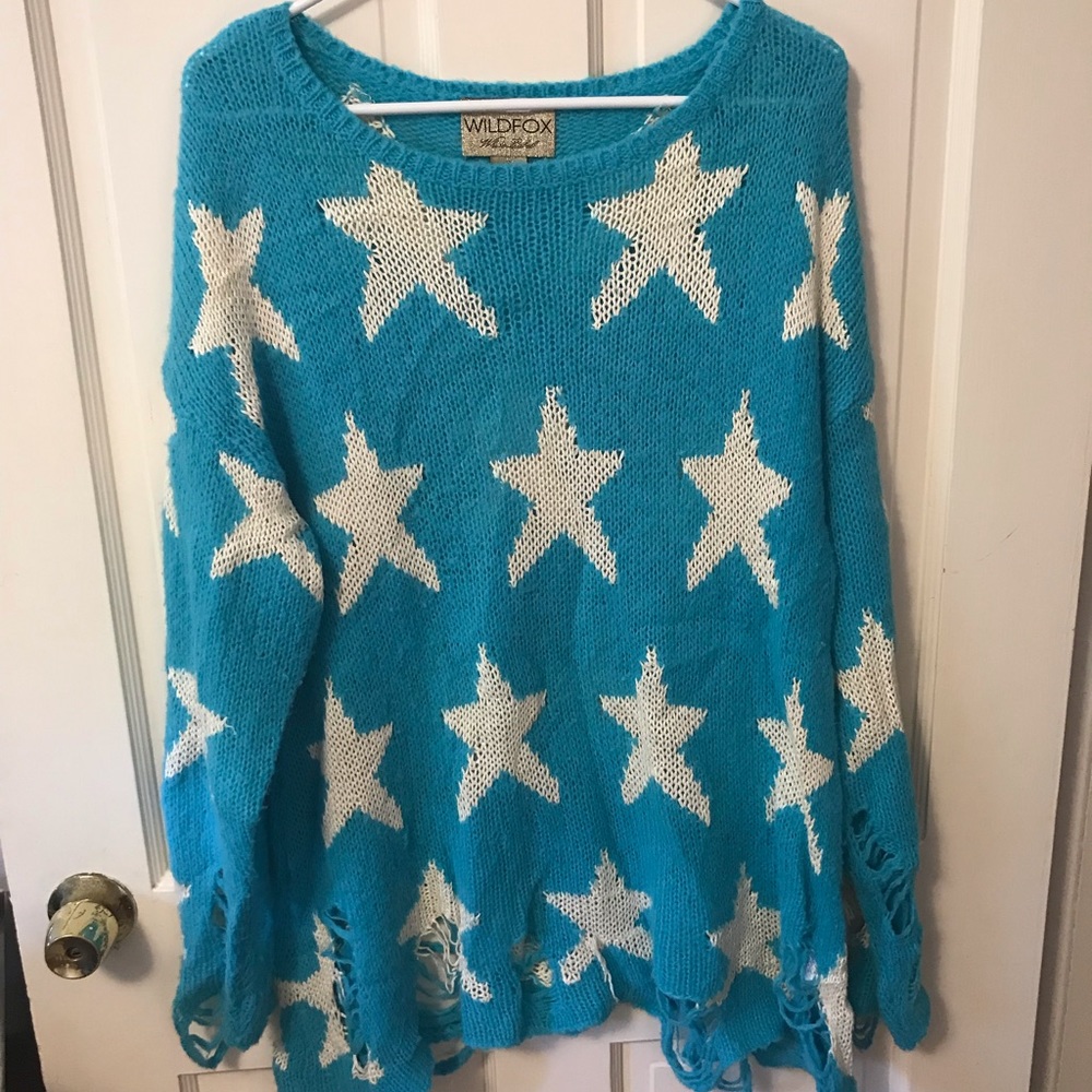 Wildfox Lennon Seeing Stars Sweater Blue and White